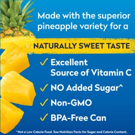 Dole Canned Fruit, Tropical Gold Pineapple Chunks in 100% Pineapple Juice, Gluten Free, Pantry Staples, No Sugar Added, 15.25 Oz, 12 Count