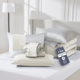 Nestl 9 Piece Queen Comforter Set – Linen Reversible Bed in a Bag – Complete Queen Size Bedding Set with Sheets, Set of 2 Down Alternative Pillows, Pillowcases and Shams