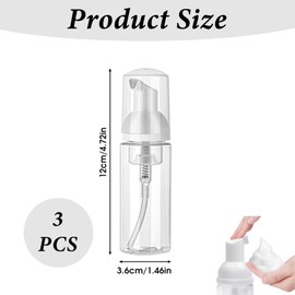 Pack of 3 Foam Dispensers, Foam Soap Dispenser, Empty, Portable 50 ml Foam Soap Dispenser, Small Clear Plastic Foaming Pump Bottles, Travel Size, Clear, Empty Bottle, for Cosmetics, Travel