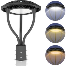 LED Post Top Light with Dusk to Dawn Photocell, 3CCT 3000K-4000K-5000K, 80W/100W/120W/150W Power Tunable, LED Post Top Outdoor Circular Area Pole Light for Garden Street Lighting IP65 DLC ETL Listed