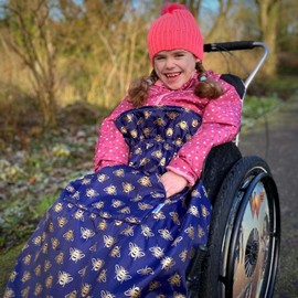 Bundlebean - 100% Waterproof Fleece Lined Wheelchair Cover - Kids Wheelchair Cosy - Universal Fit for Wheelchairs and Special Needs Buggies - Child Size (Gold Bees)