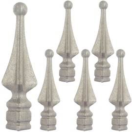 ULWSKY 6pcs Fence Finials Four-Sided Spire Wing Tip Cast Iron Finial Fence Topper Vintage Silver for Iron Pile Fence Spires Iron Fence Yard Garden Lawn Decoration