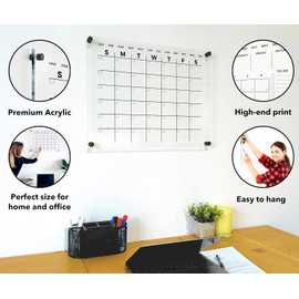 Premium Acrylic Wall Calendar - Reusable Board for Office and Home - Dry Erase Board - Glass Calendar for Wall (36x24" (Large), Black Standoff)