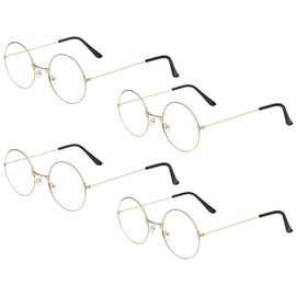 LOCOLO 4 Pairs Gold Rimmed Round Costume Glasses Old Man Costume Glasses Gold Santa Eyeglasses Rimmed Santa Costume Glasses for Men Women Christmas Costumes Dress Up Accessories