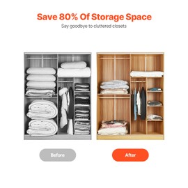 VEVOR Vacuum Storage Bags, 10 Jumbo Space Saver Vacuum Seal, Compression Airtight Space Bags, Zipper Sealer Bags for Clothes, Bedding, Blanket, Pillows, Comforters, Travel (Hand Pump Included)