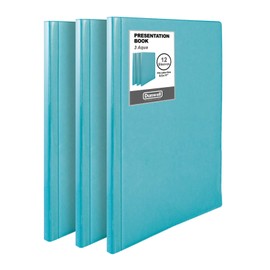 Dunwell Presentation Binder 12-Pocket, Displays 24 Pages, 8.5x11 Portfolio Binder with Plastic Sleeves, Storage and Organizer for Documents, Certificates, Projects, Photos (3 Pack, Aqua)
