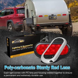 Partsam 2PCS 6" Oval Chrome Trailer Truck Red 10 LED Surface Mount Stop Turn Tail Lights