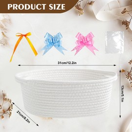 Puniama Gift Basket Hamper Kit – Empty Cotton Rope Basket for Gifts with Cellophane Bags & Pull Bows, Baby Gift Basket for Baby Shower, Wedding, Birthday, Baby Hamper Basket, White (33x24x15cm)
