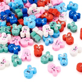 Boutigem 200Pcs Multicolor Rabbit Polymer Clay Beads, 10mm x 8mm x 4mm, Hole: 1.6mm, Perfect for Jewelry Making