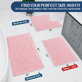 Arotive Luxury Chenille Bathroom Rug Mat, Extra Soft Thick Absorbent Shaggy Bath Rugs, Non-Slip Machine Wash Dry, Plush Bath Mats for Bathroom, Shower and Tub, 60x24, Pink