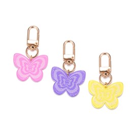 SWJEWEL Acrylic Butterfly Keychain 3pcs Set Yellow Pink Purple Cute Glitter Mini Key Chain for Women Pendant Car Key Ring Purse Backpack Handbag Bag Charm Decoration 3BIGBUTTERFLY