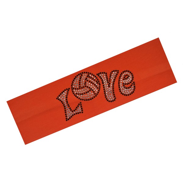 Love Volleyball Rhinestone Cotton Stretch Headband (Orange)
