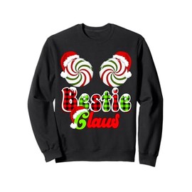 Bestie Claus Couples Peppermint Candy Cane Christmas Plaid Sweatshirt
