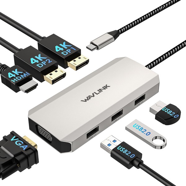 WAVLINK USB C Dock Quad Monitor, 7-In-1 Laptop Docking Station,
