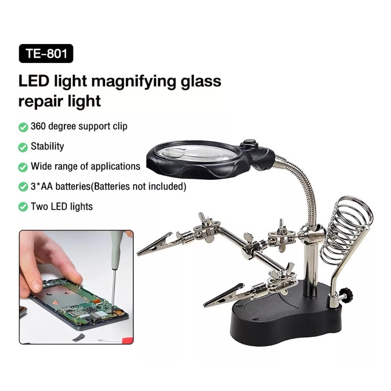 Lupa Con Led Pinza Base Para Cautín Reparacion Electrónicos