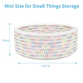 ABenkle Small Woven Basket, Empty Tiny Shallow Storage Basket, Mini Cotton Rope Baskets, Round Decorative Hamper, Montessori Basket Storage Bins for Toys, Spa, Socks, Nursery, Kids Room