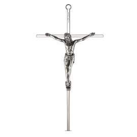 ACHIBANG Crucifix Wall Cross, Catholic Metal Hanging Crosses with Jesus Christ for Wall Decor - 10 Inch - Shiny Silver