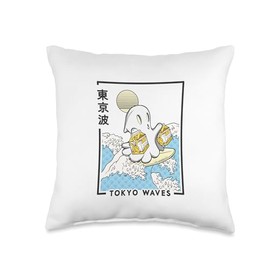 TOKYO WAVES Ghost Banana Milk Waves Anime Kawaii Aesthetic Throw Pillow, 16x16, Multicolor