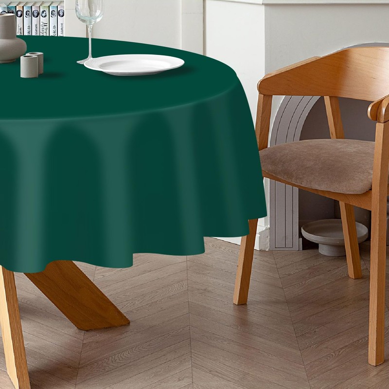 QIKSION Dark Green Round Tablecloth 2 Pack, 84 Inch Plastic