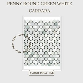 Tenedos Avignon Green Thassos Carrara White Greyish Penny Round Marble Floor Wall Tile Backsplash for Kitchen, Bathroom Shower, Fireplace, Accent Decor (1, Polished)