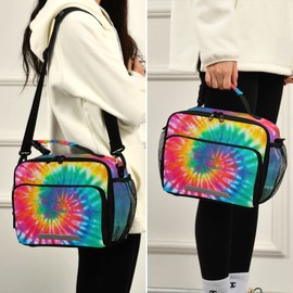 BOENLE Tie Dye Rainbow Lunch Box Girls Boys Insulated Lunch Bag Kids Women Reusable Cooler Tote Shoulder Strap for School Picnic Travel Office