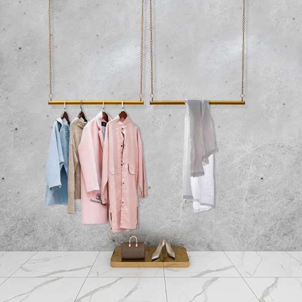 Unbrand Metal Clothes Rack Laundry Garment Rod Gold Ceiling-mounte