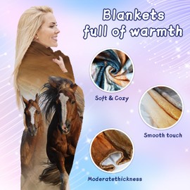 Horse Motif Blanket, 130 x 150 cm, Soft Flannel, Fluffy and Warm, 3D Horse Pattern Blanket as Sofa Blanket, Couch Blanket, Bedspread (B, 130 x 150 cm)