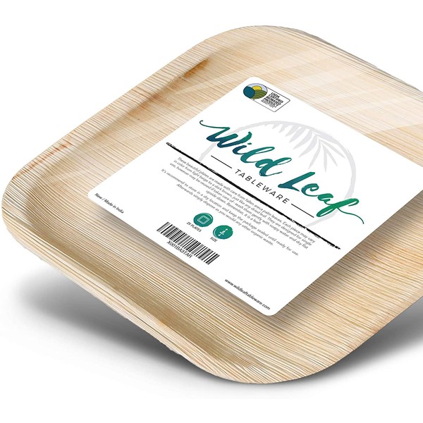 All Natural Palm Leaf Paper Plates, 25 Pack. Biodegradable, Heavy Duty Party Plates - Comparable to Bamboo Wood Fiber - Elegant and Eco Friendly Tableware by Wild Leaf (8 Inch Square)