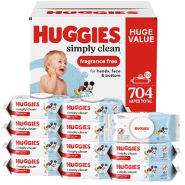 Huggies Simply Clean Unscented Baby Diaper Wipes, 11 Flip-Top Packs (704 Wipes Total), Packaging May Vary
