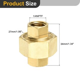 sourcing map Brass Pipe Fitting Coupling, 1/4NPTF Female Pipe Fittings Union, Brass Fitting Threads Adapter for Plumbing Systems, HVAC, Automotive, Industrial Machinery, Gas Systems