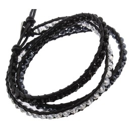 Treasure Bay Layered Bead Bracelet, Bohemian Style Leather Crystal Beads Bracelet Multilayer Wrap Bracelet for Women and Girls (Black/Navy/White)