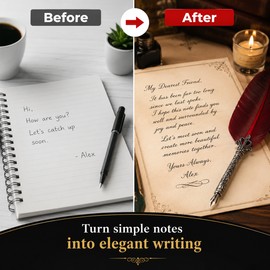 Feather Dip Pen Set for Calligraphy – Vintage Writing Kit with Nibs, Ink Bottle & Wax Seal for Gifts