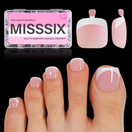 Misssix French Tip Press on Toe Nails, 150Pcs Pink White French Square Toe Nail Tips, Soft Gel False Toenail, Acrylic Soak off Fake Toe Nails for Women Nail Art DIY 15 Sizes
