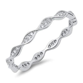 CloseoutWarehouse Clear Cubic Zirconia DNA Design Band Ring Sterling Silver Size 8