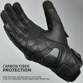 J.A.G. Leather Motorcycle Gloves for Men - Carbon Fiber Knuckle Protection, Motorbike Powersports, Dirt Bike, Touchscreen Gloves for Men and Women, Guantes para Moto. (Black, X-Large)