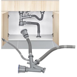 Sink Drain Assembly Kit for Double Bowl Basin, 2-in-1 Quick Connect Bathroom Kitchen Drain with Extensible Hose, Stainless Steel+PVC Fittings and Sealing Gaskets