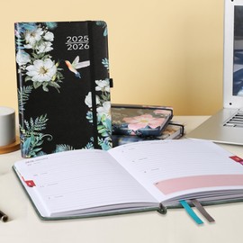 2025-2026 Academic A5 Diary Week to View, Aug 2025 - July 2026, Weekly and Monthly Planner, with Pen Set, Colorful Monthly Tabs, Inner Pocket - (5.9" × 8.5") - Black