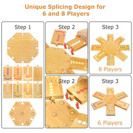 Marble Board Game,Wooden Board Game for 6-8 Players,Portable Design Marble Game with 32 Marbles 16 Dice, Family Game Night Gift for Kids & Adults