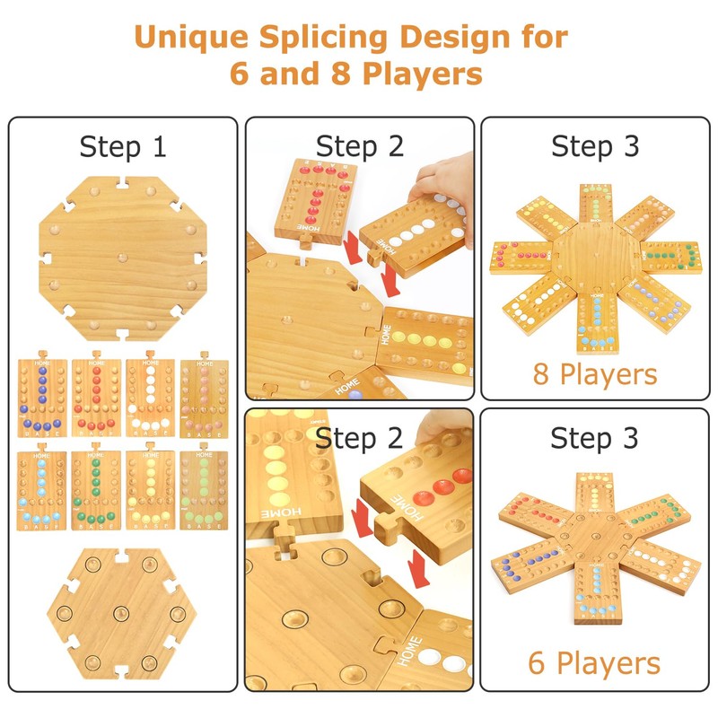 Marble Board Game,Wooden Board Game for 6-8 Players,Portable Design Marble