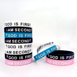 QRH God is First I am Second Silicone Bracelets Christian Bible Verse Rubber Bracelets Religious Christian Quote Bangle Bracelet for Men Women- 8pcs