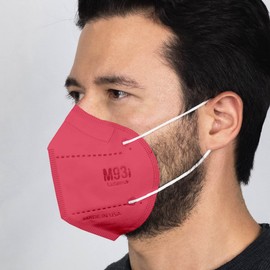 M93i Face Mask. Made in USA. 3 Layer Cup 3D Disposable Mask. Easy to Talk and Breathe. (10 PK, Red)