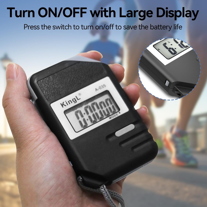 Digital Sports Stopwatch Timer: Silent ON/Off, Large Display with Alarm,