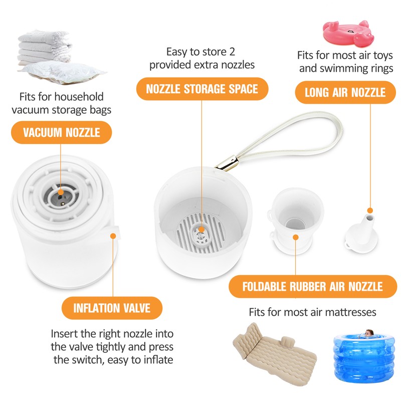 Mini Air Pump with Light 1300mAh Rechargeable Air Pump Wireless