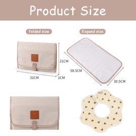 Portable Changing Mat White Travel Changing Mat Waterproof and Comfortable Foldable Changing Mat,Baby Changing Mat Travel,Suitable for Home and Outdoor Travel,with 1 Yellow Bib