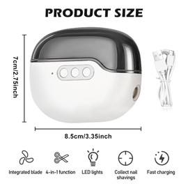Electric Nail Clippers, 3 in 1 with Light and USB Charging, Electric Nail Trimmer with File and Polisher, Quiet Nail Clipper, Nail Clippers for Seniors, Children, Babies, Adults, White