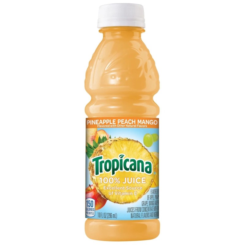Tropicana 100% Pineapple Peach Mango Juice, 24 Bottles (10oz) -