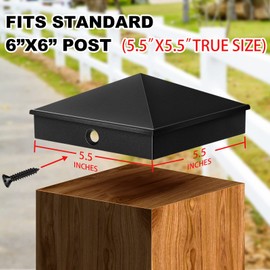 Dunzy 16 Pcs 6 x 6 Post Caps Aluminum Pyramid Post Cap Decorative Fence Post Covers Works Only for Actual 5.5 x 5.5'' Wood Posts with Screws for Corridors Decks Mailbox Pole(Black)