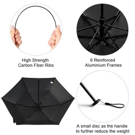 G4Free Travel Folding Umbrella Compact Ultralight Carbon Fiber Super Slim Small Mini UV Sun Umbrellas - Weighs Only 4 oz