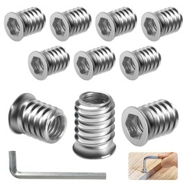 BOUMVID Screw-in Nut M6 x 10, Pack of 10 Screw Sockets Threaded Inserts Wood Screw Sleeve Thread Insert Galvanised Drive Nut Screw-In Thread Hexagonal Nuts for Wooden Furniture