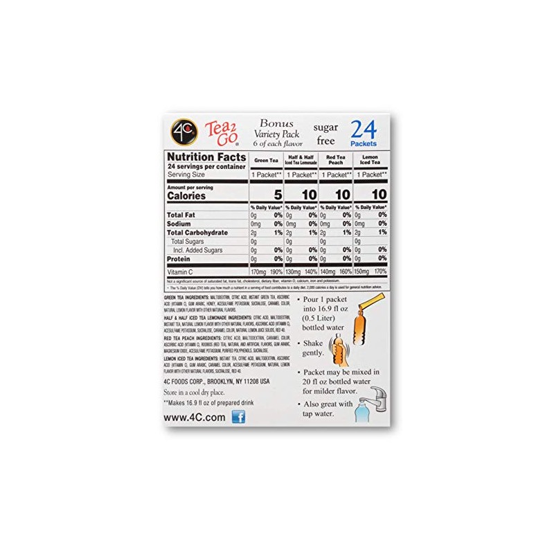 4C Powder Drink Mix Packets, Iced Tea Variety 1 Pack,